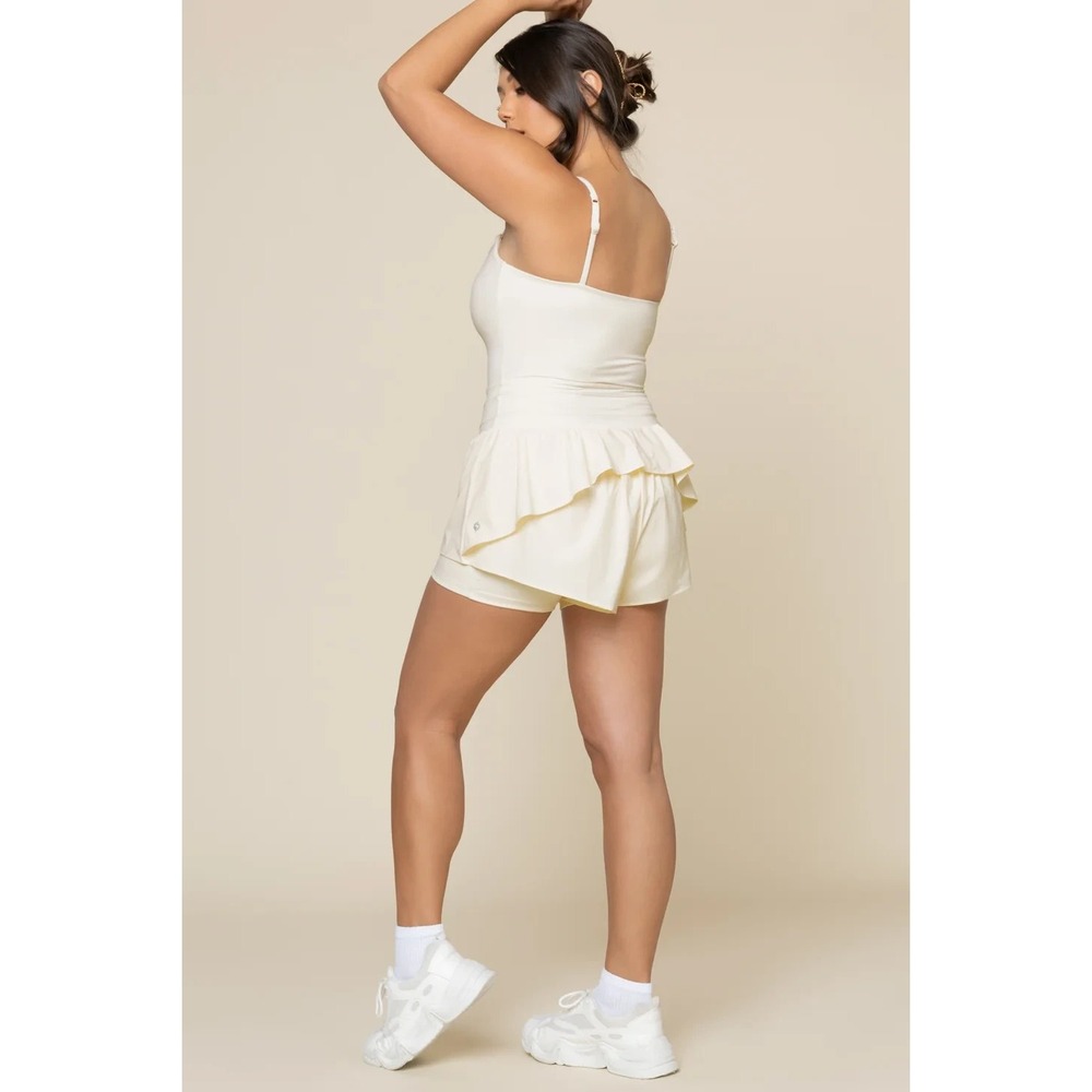 Popflex On the Runsie Coconut Cream Ruffle Athletic Stretch Romper Plus Size 1X - Picture 6 of 16